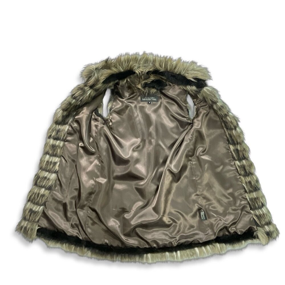 Donna Salyers Fab Furs Boho Chic Vest Womens S Black Tan Faux Fox Lined Pockets - Picture 6 of 11